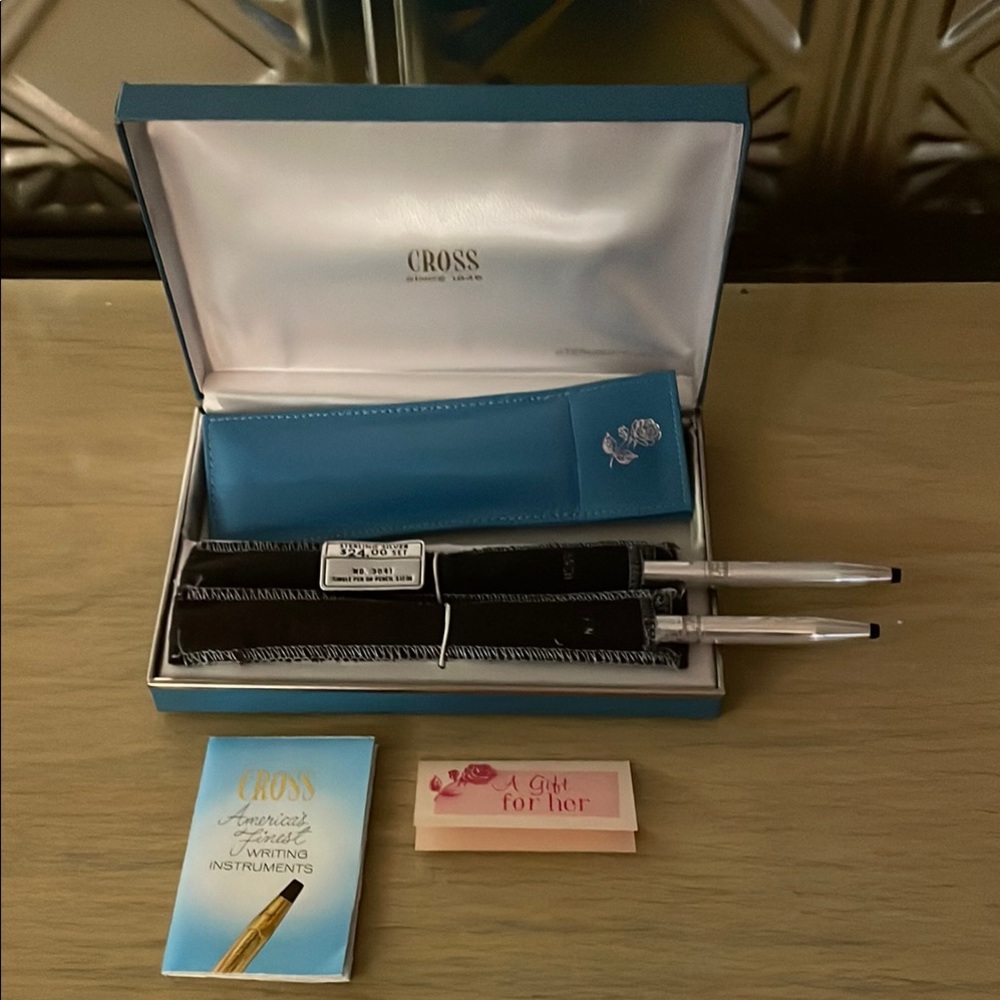 Sterling Silver Cross Pen and Pencil Set in original Blue Case